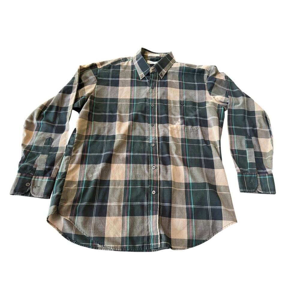 J.J. Cochran Lightweight Plaid Button Front Shirt 16-16½ L Long Sleeve Vintage